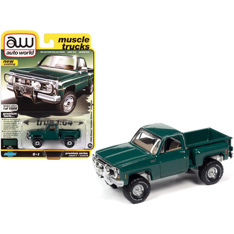 1980 Chevrolet Custom Deluxe Stepside Pickup Truck Green "Muscle Trucks" Ltd Ed 15808 pcs 1/64 Diecast Model Car by Autoworld