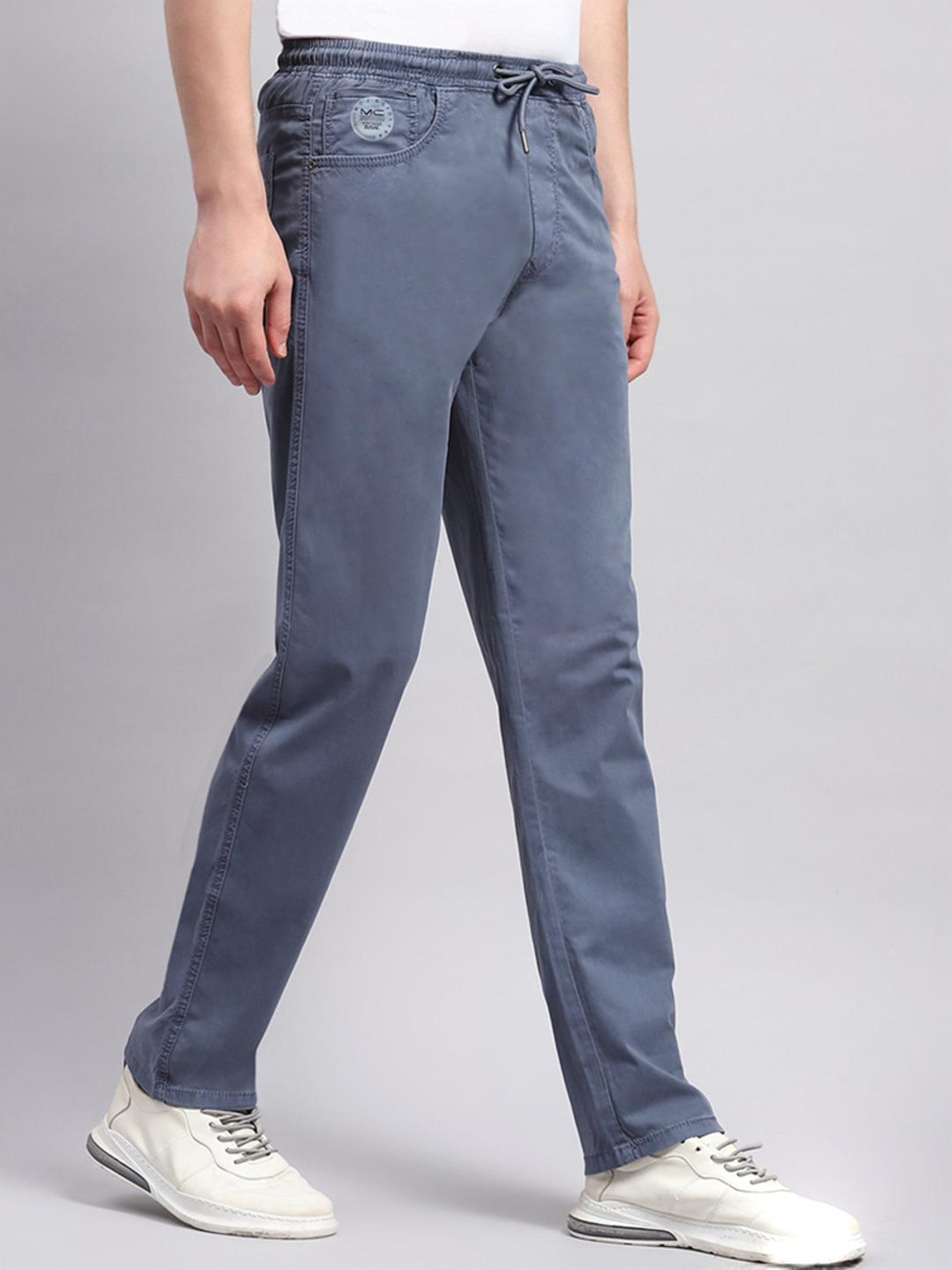 Monte Carlo Blue Cotton Regular Fit Trackpants