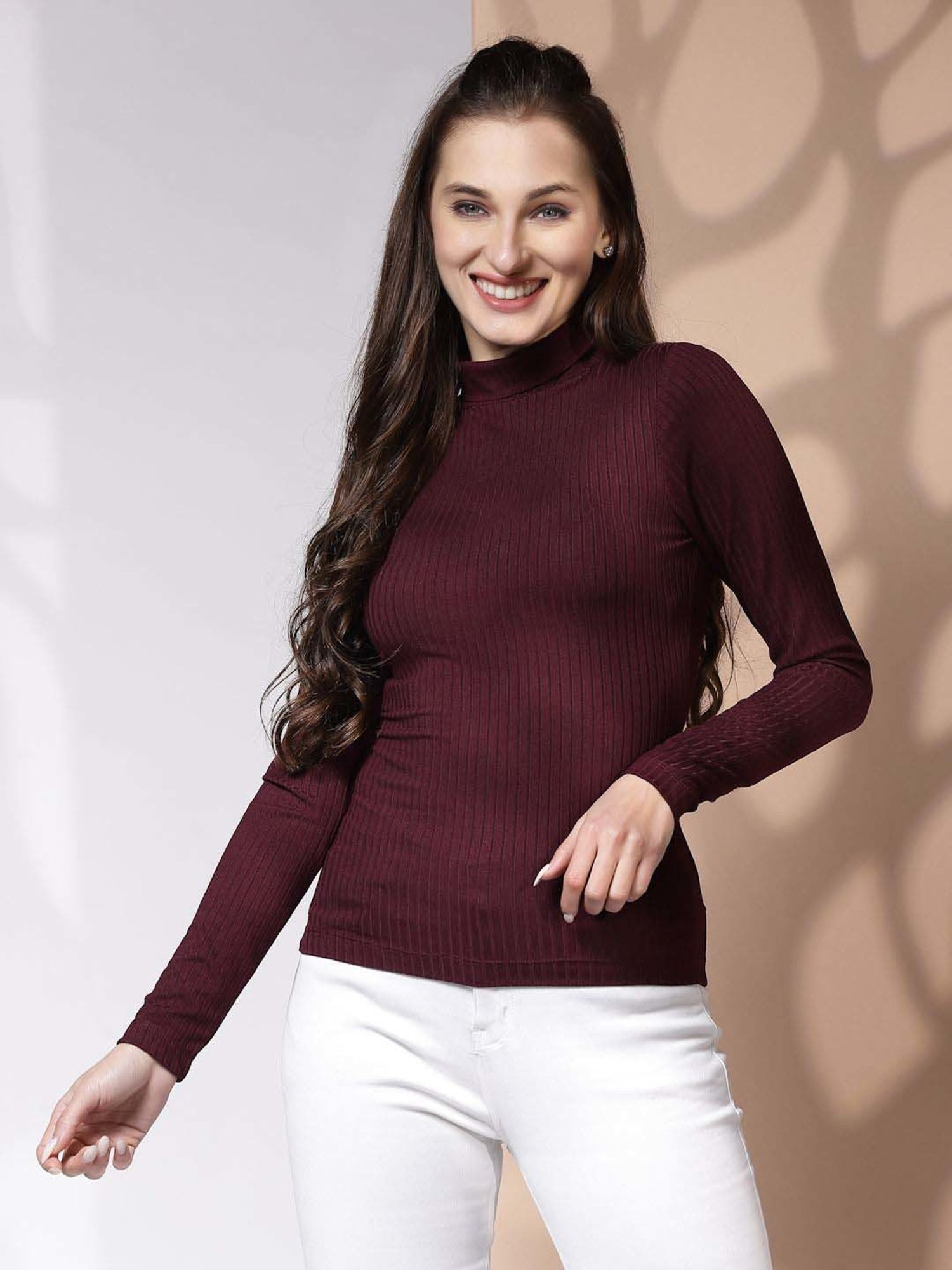 KASSUALLY Maroon Striped Top