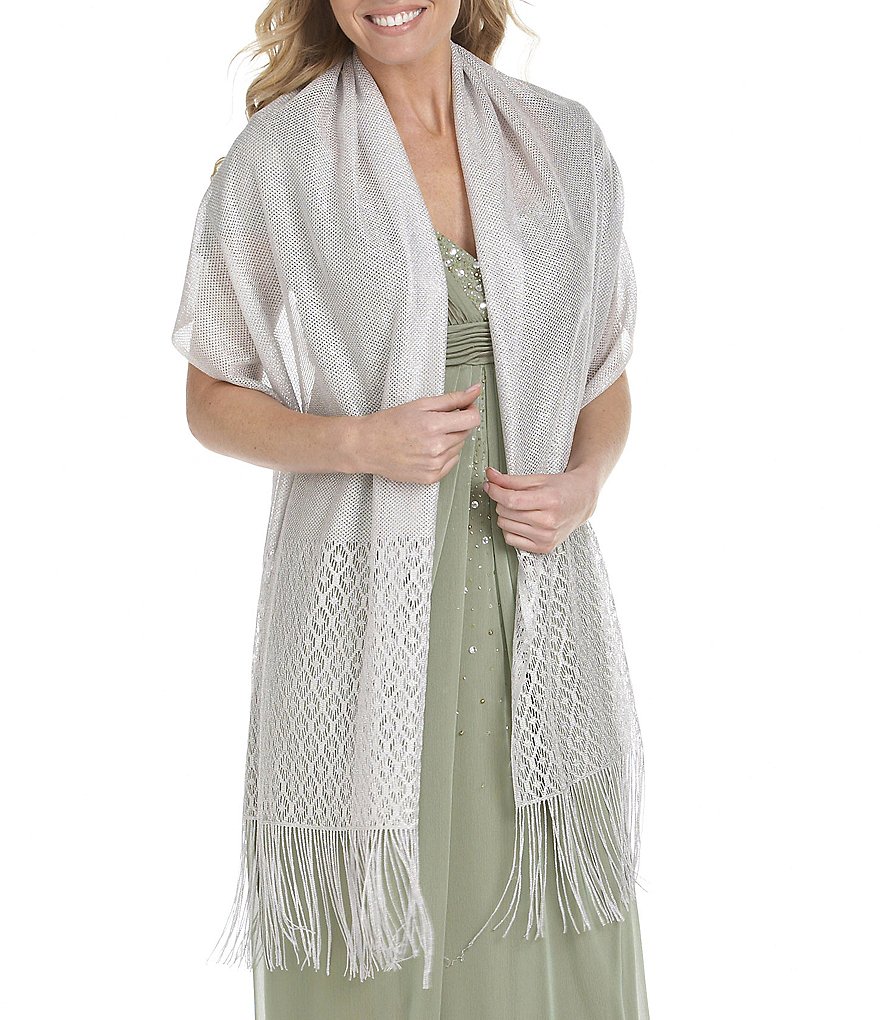 Cejon Metallic Crocheted Fringe Metallic Evening Wrap
