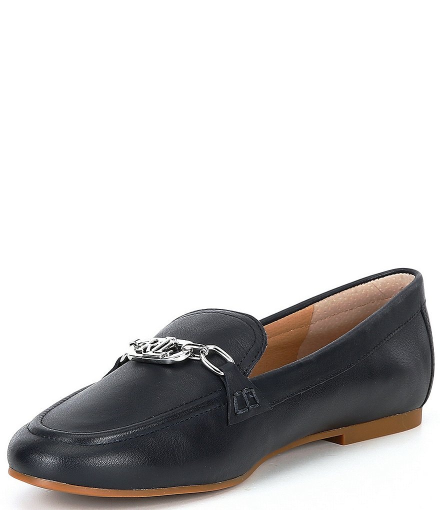 Lauren Ralph Lauren Averi Nappa Leather Embellished Oval Chain Loafers