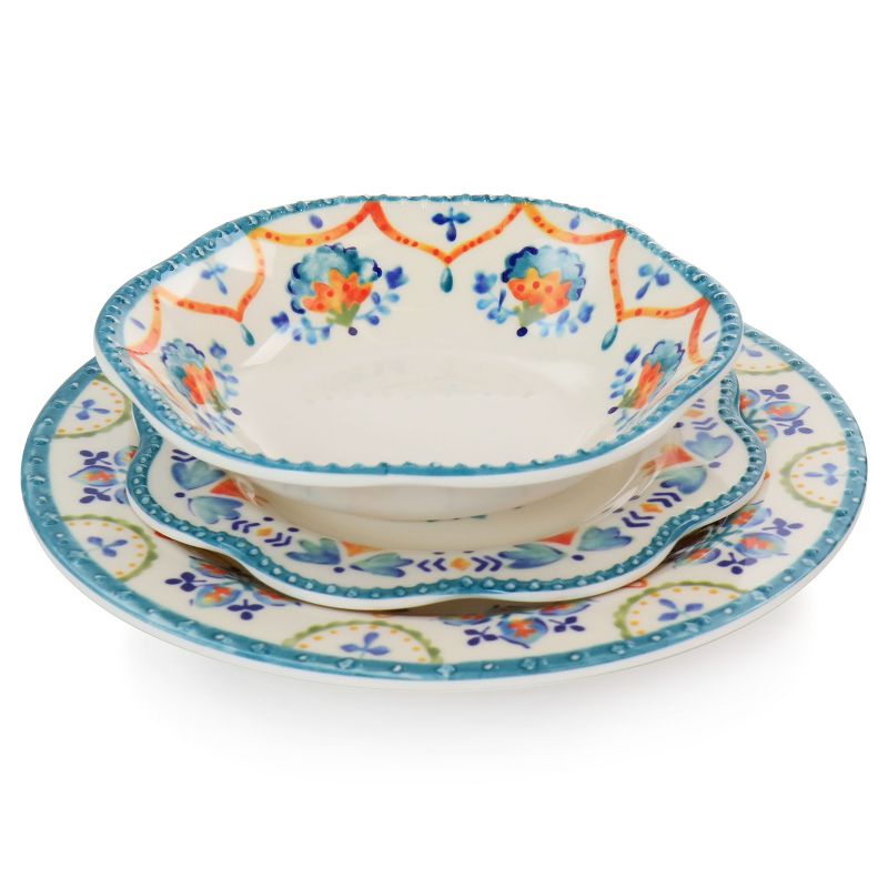 Gibson Home 12 Piece Tamara Melamine Dinnerware Set in White and Floral