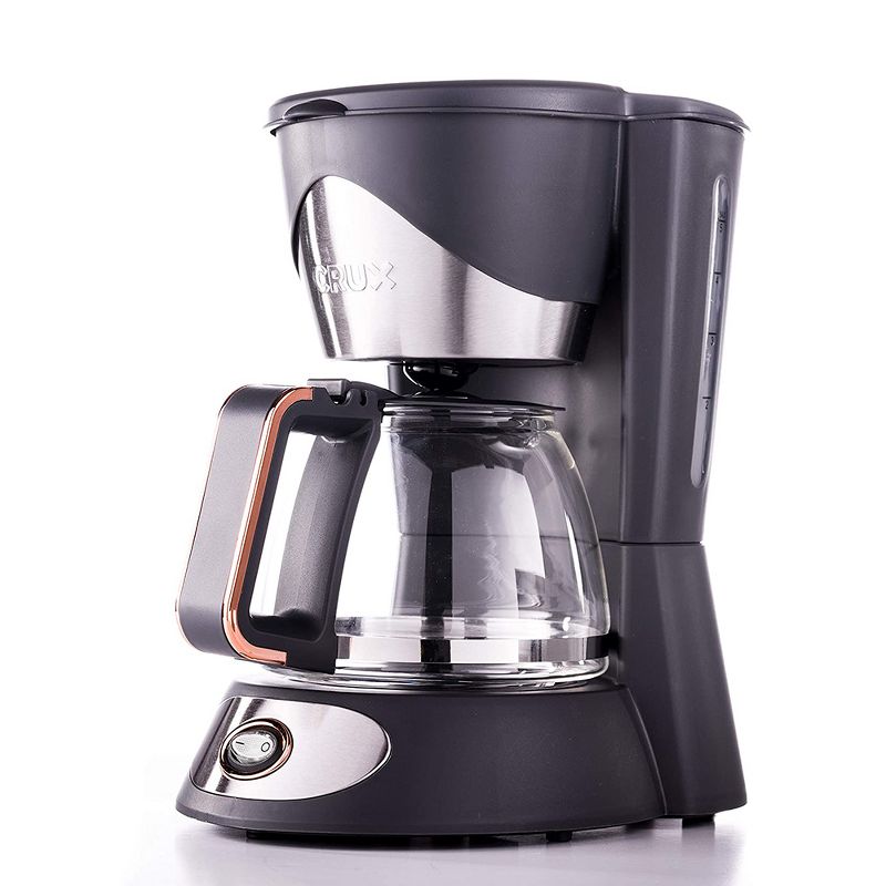 Crux 14634-SN 5 Cup Personal Sustainable Manual Drip Coffee Brew Maker Machine Pot with Reusable Filler Filter Basket and Measuring Spoon, Black