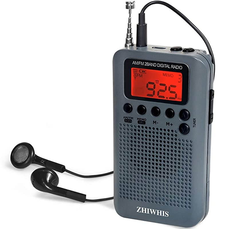 Mini LCD AM FM Battery Operated Portable Pocket Radio with Builtin Speaker and 35mm Headphone Jack Powered by 2AAA Battery Digital Alarm for WalkingTravel