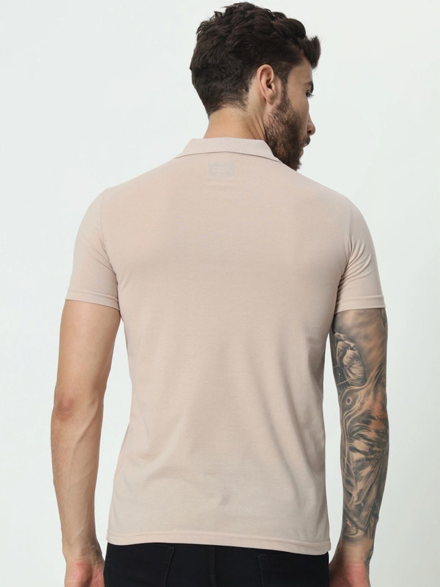 Tab91 Beige Regular Fit Printed Polo T-Shirts