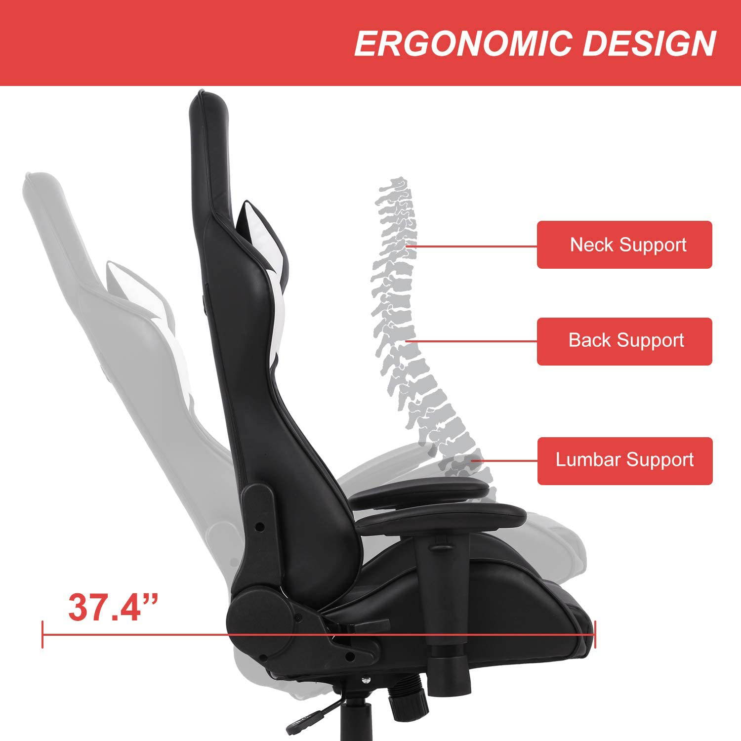 SMUGDESK Gaming Chair Racing E-Sports Chair High Back Game Chair Seat Height Armrest Adjustable Swivel Ergonomic Task Chair with Headrest and Lumbar Support, Red