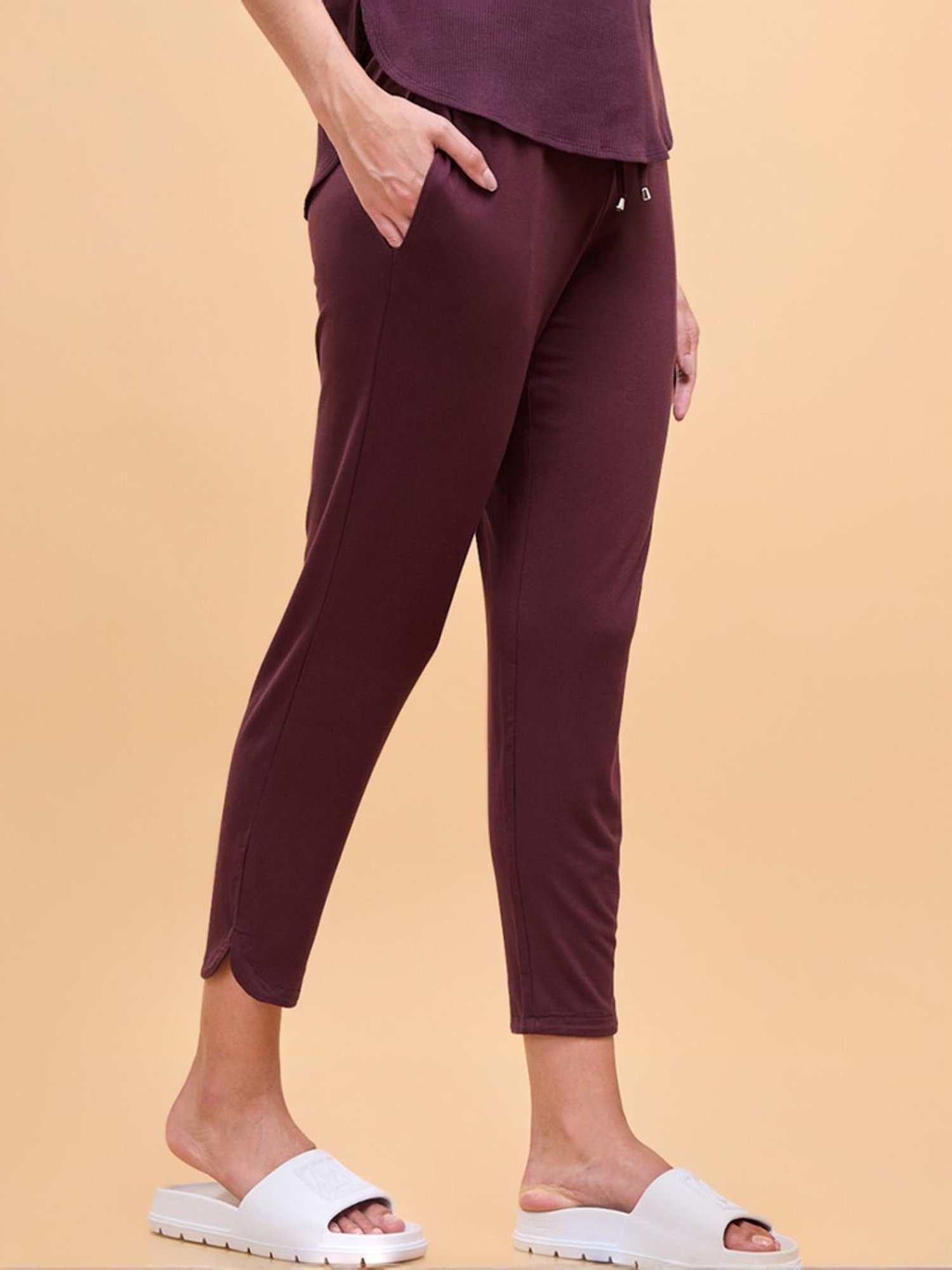 Enamor Brown Plain Lounge Track Pants