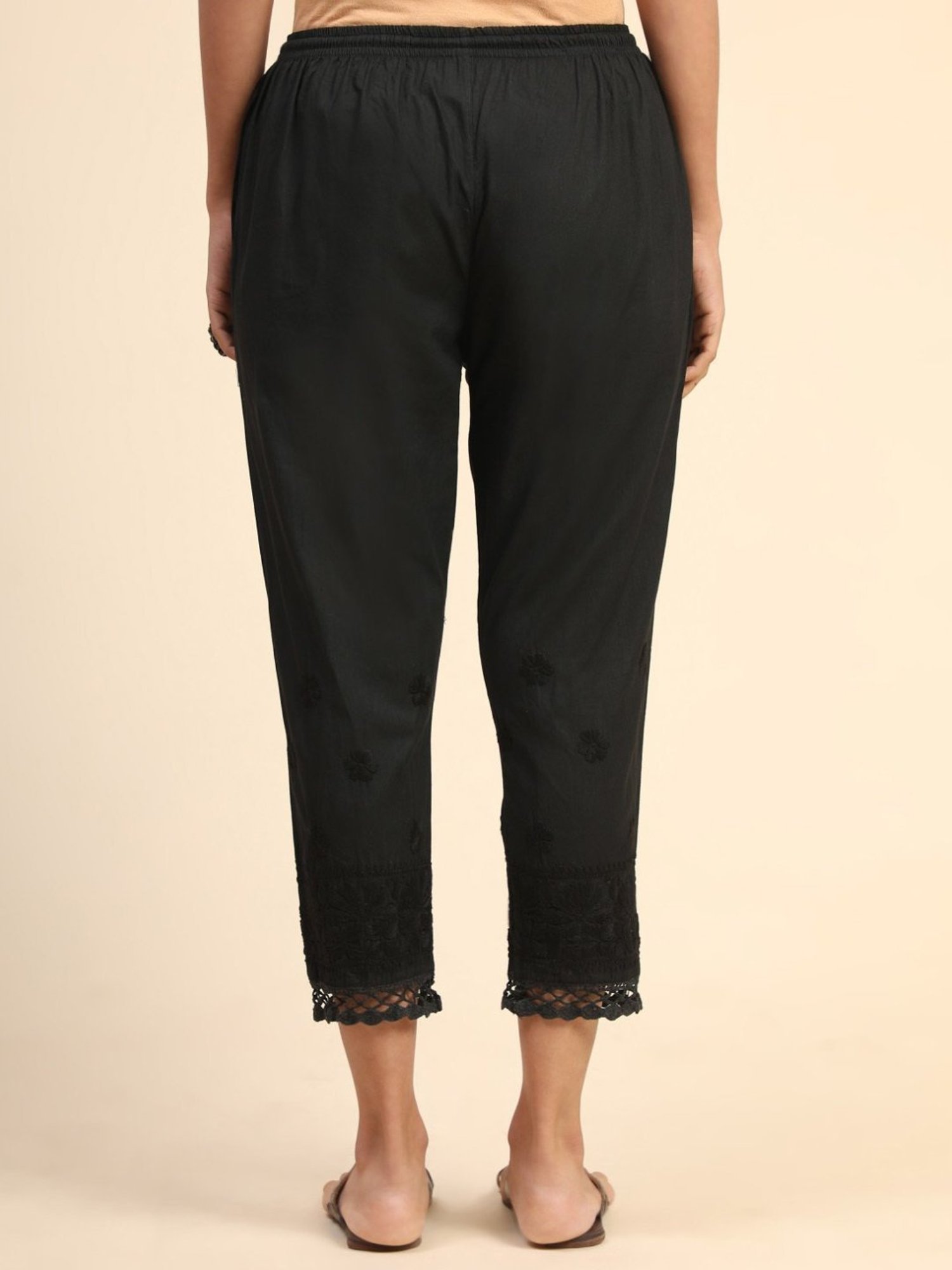 House Of Kari HOK Chikankari Cotton Pant Trouser Black