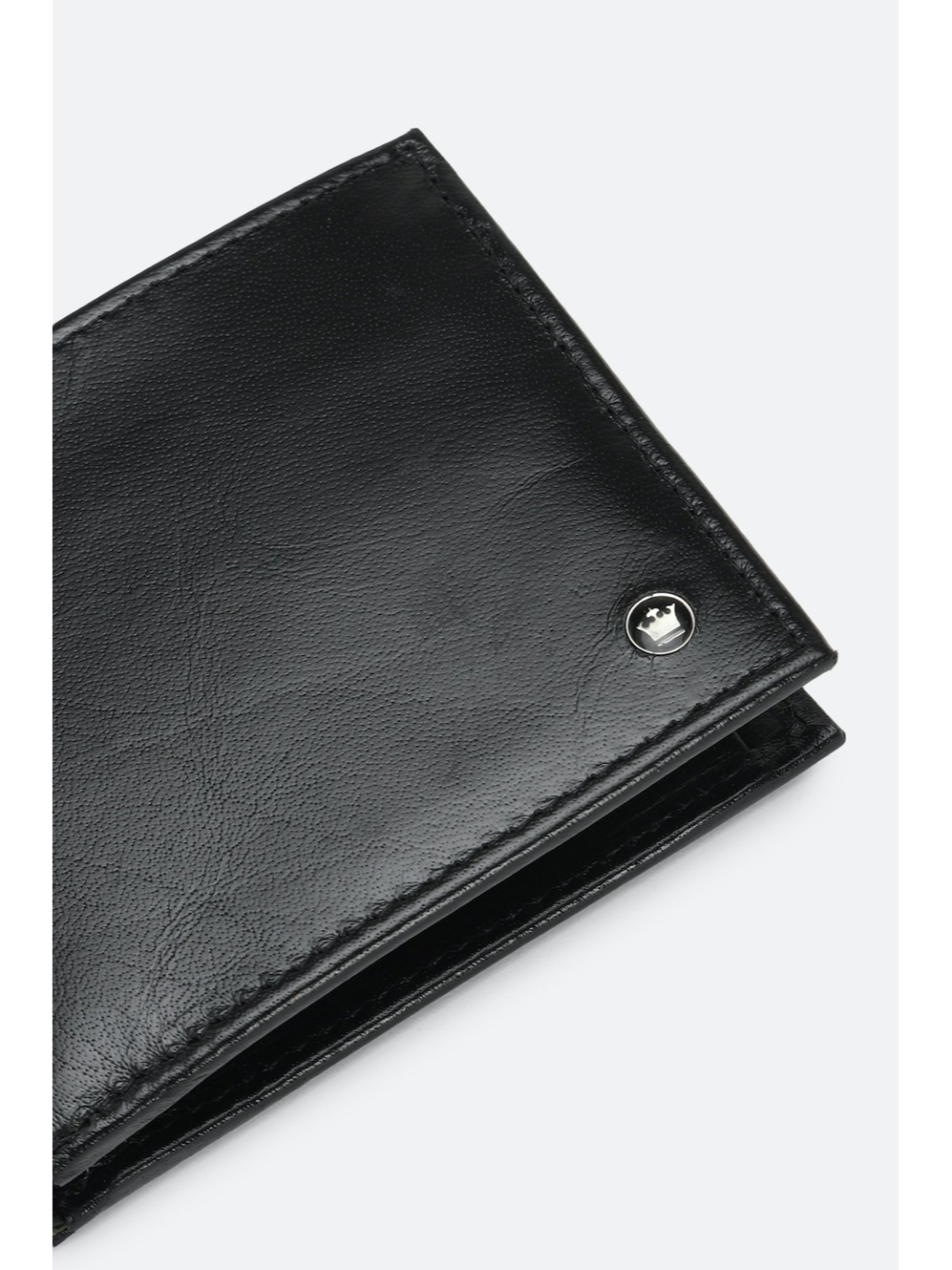 Louis Philippe Black Leather Solid Bi-Fold Wallet for Men