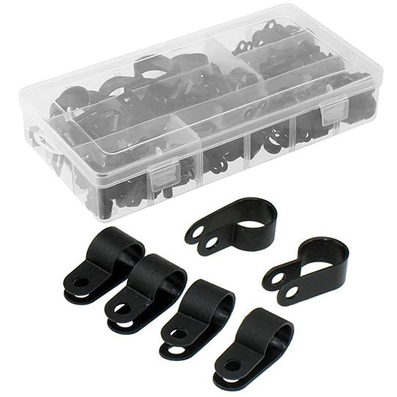 Clamp 200 Pcs Black Nylon Plastic RType Clamps 316quot 14quot 38quot 12quot 34quot 1quot Clips Fasteners Assortment for Conduit