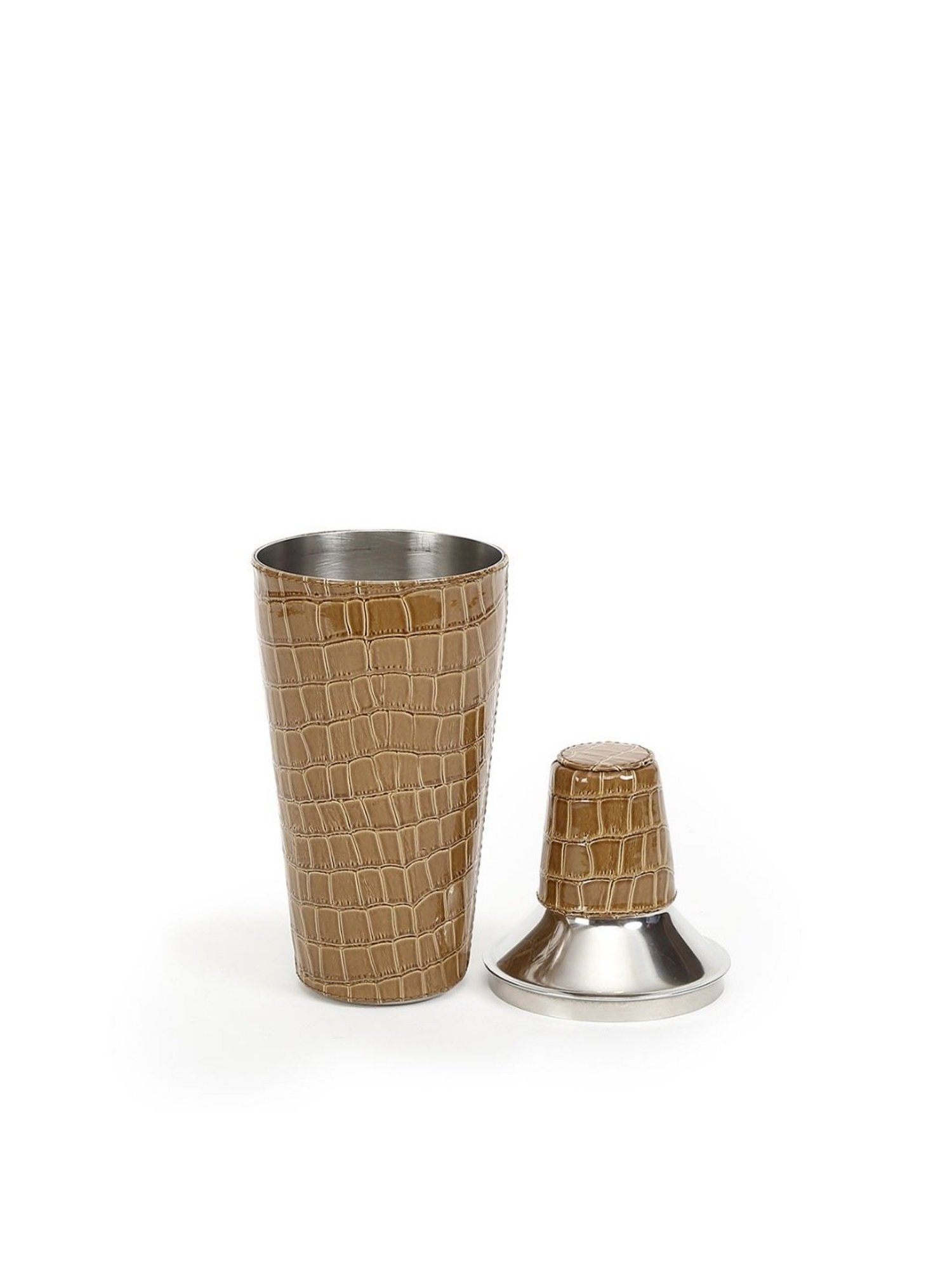 Home4U Animal Print Tan Stainless Steel Cocktail Shaker With Leather Sheath