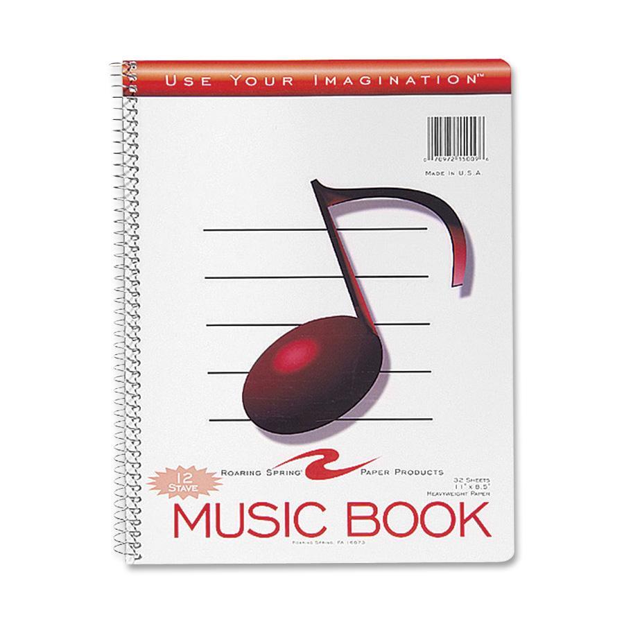 Roaring Spring 15009 12 Stave Music Notebook 32 Sheets Letter 8.50" x 11" - 1Each - White Paper