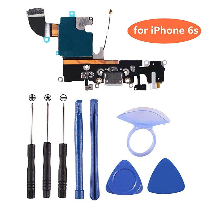 OEM Charging Port Dock Connector Flex Cable w/Microphone + Headphone Audio Jack Port Ribbon Replacement Part Compatible for iPhone 6s All Carriers (Black/Space Gray)