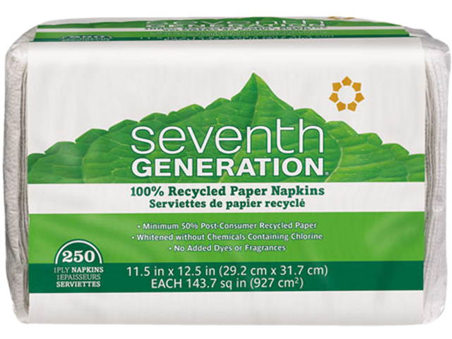 Seventh Generation 13713PK 100% Recycled Single-Ply Luncheon Napkins, 11 1/2 x 12 1/2, White, 250/Pack, 1 Pack