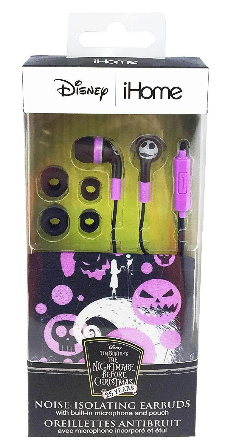 Nightmare Before Christmas Noise Isolating Earbuds with Built in Microphone and Pouch