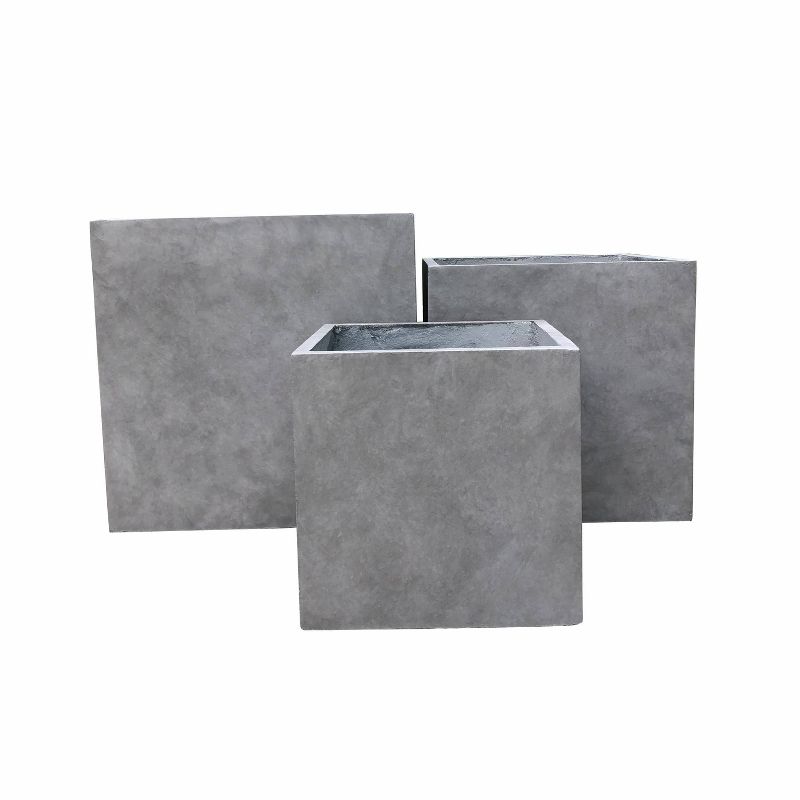 Set of 3 Kante Lightweight Modern Square Outdoor 16" x 16" Planters Natural Concrete - Rosemead Home & Garden, Inc.