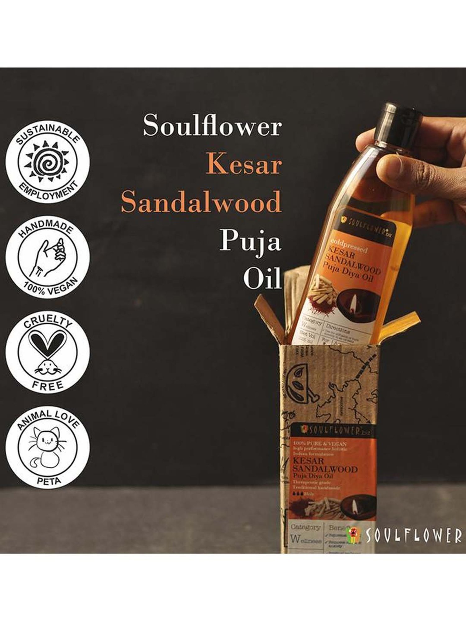 Soulflower Kesar Sandalwood Diya Oil (225 ml) - Set of 1