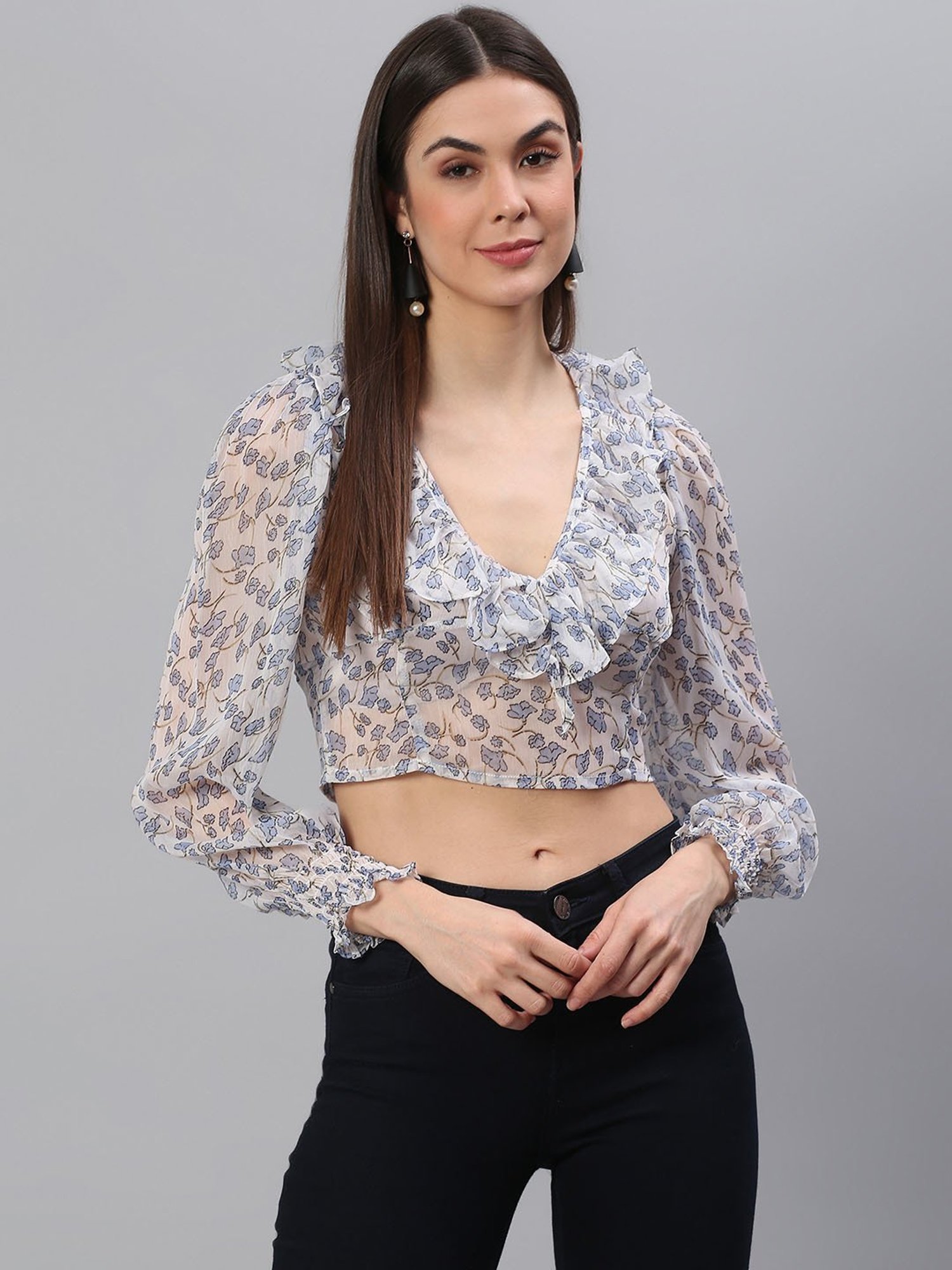 Cation White Printed Crop Top