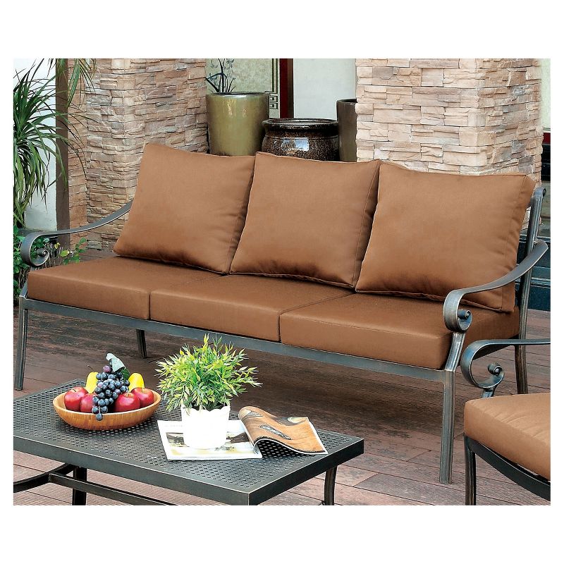 Loran Modern Aluminum Sofa w/Plush Brown Cushions Distressed Black - miBasics