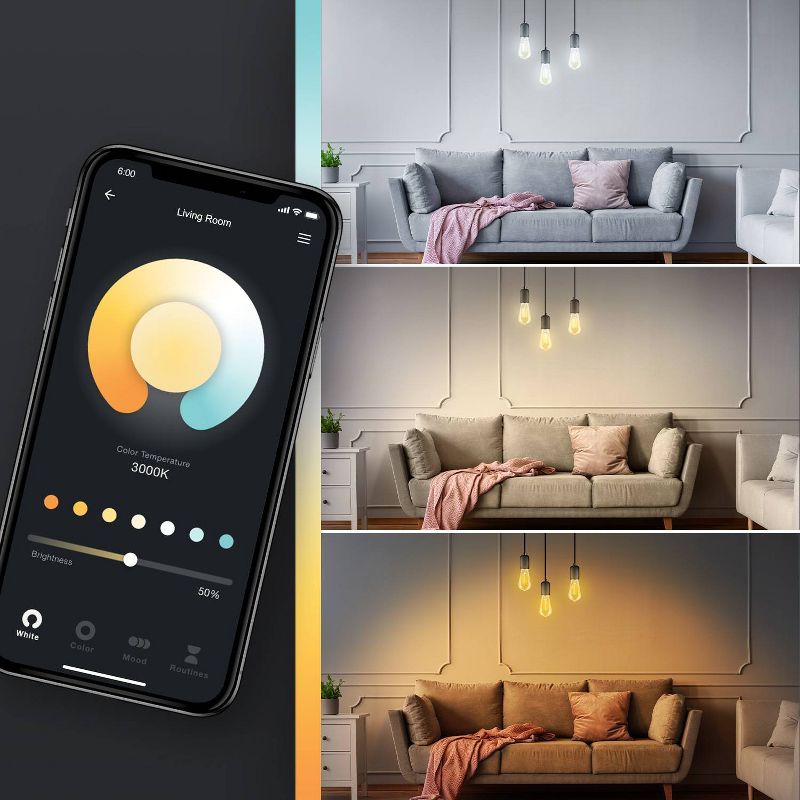 Smart 60W Equivalent Vintage Filament Tunable White LED Wi-Fi Enabled Voice Activated ST19 E26 Amber Glass Light Bulb