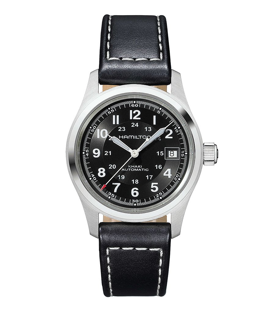 Hamilton Khaki Field Automatic Black Leather-Strap Watch