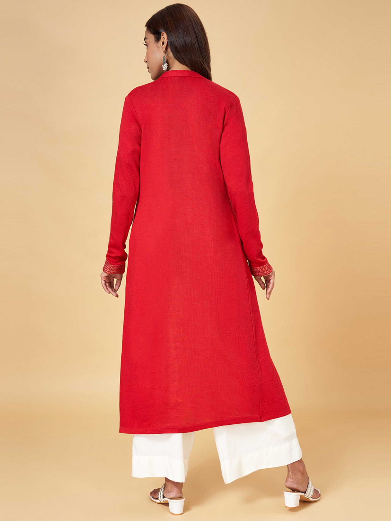 YU by Pantaloons Red Self Pattern Shrug