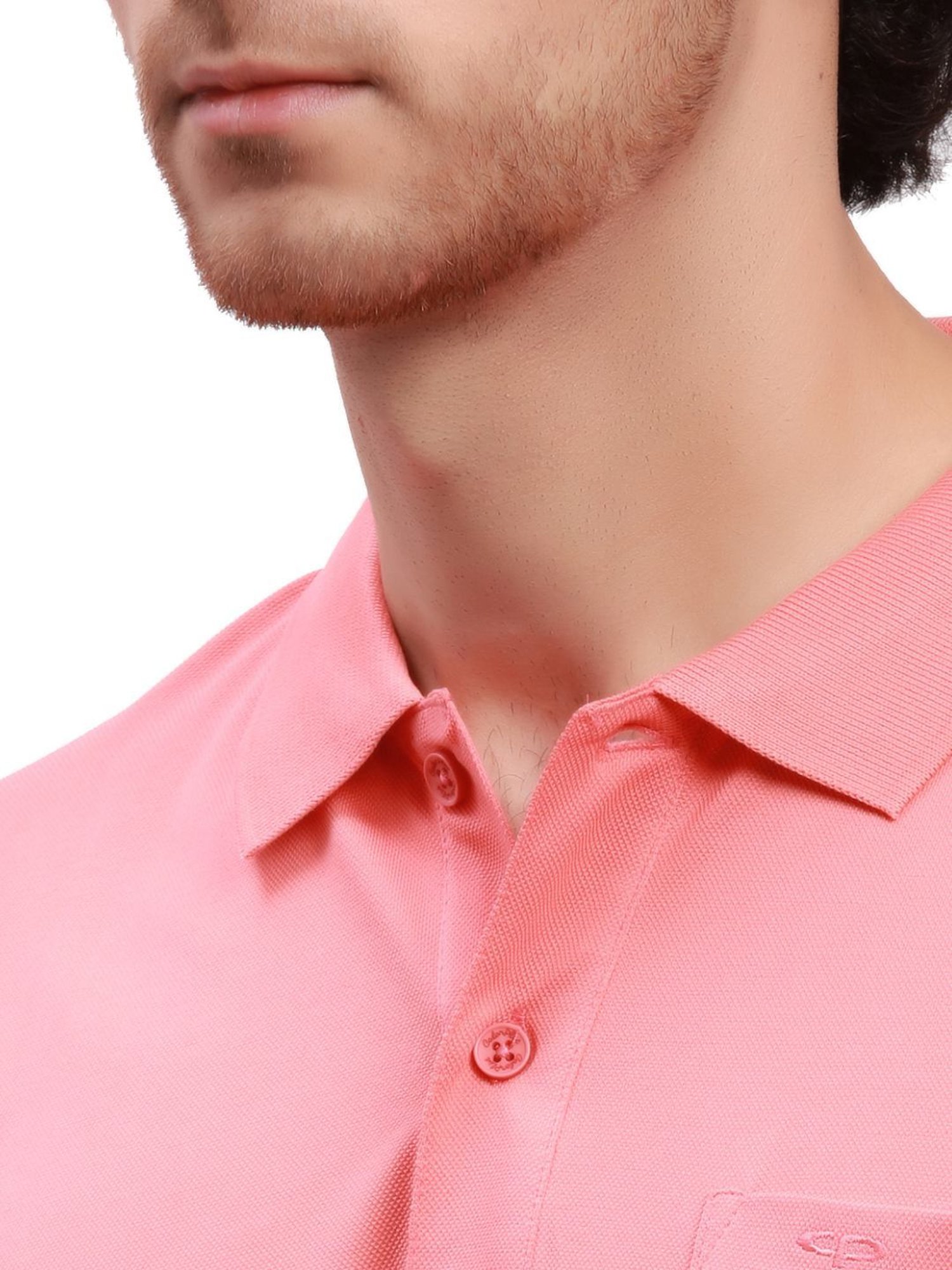ColorPlus Orange Cotton Tailored Fit Texture Polo T-Shirt