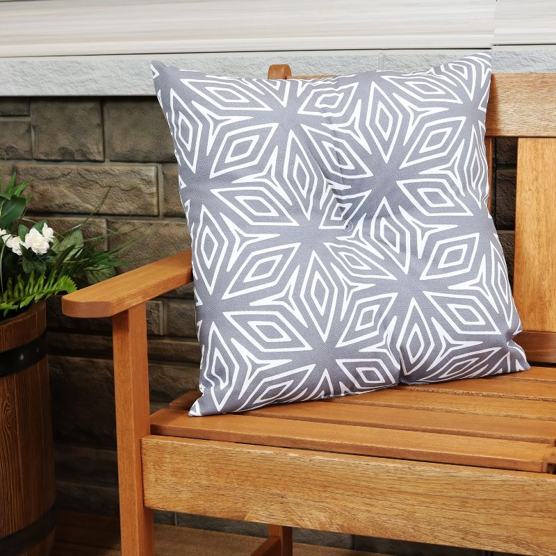 Sunnydaze Indoor/Outdoor Weather-Resistant Polyester Square Tufted Pillow with Zipper Closures - 19" - Gray Geometric - 2pk