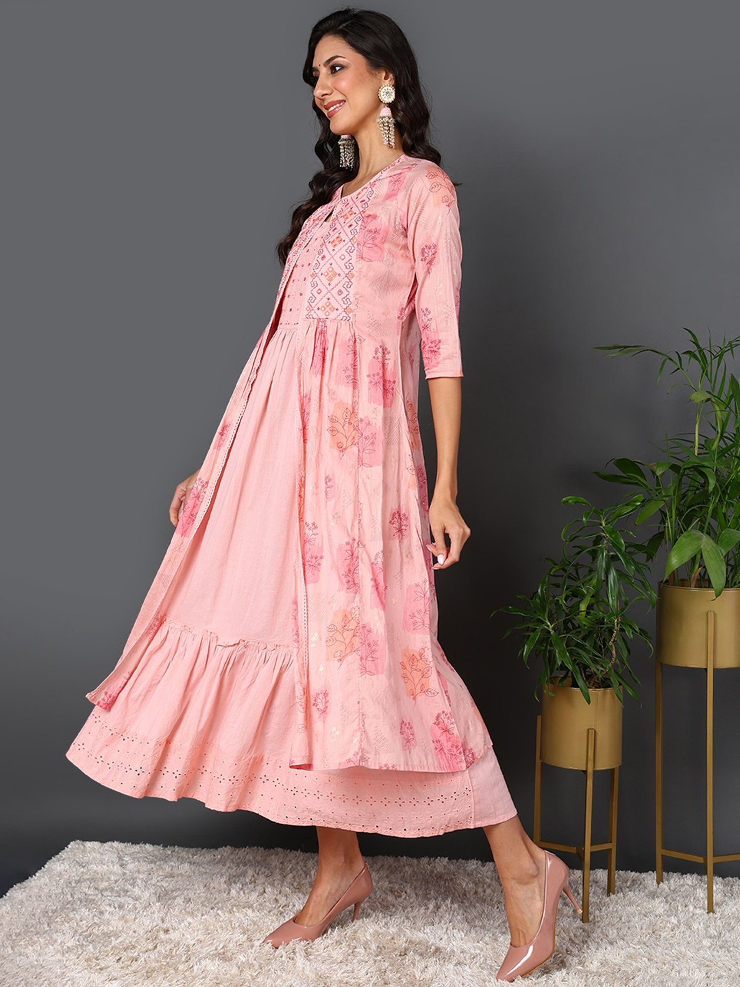 Vaamsi Pink Cotton Embroidered Dress