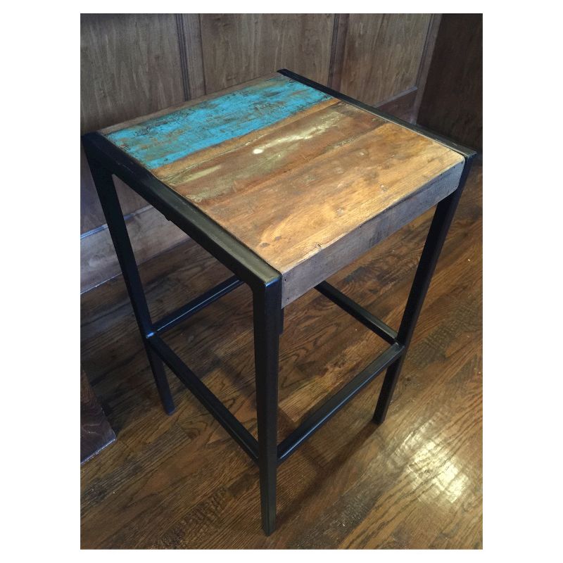 Industrial Reclaimed Wood and Iron Stool - (31H x 14W x 14D) - Natural - Timbergirl