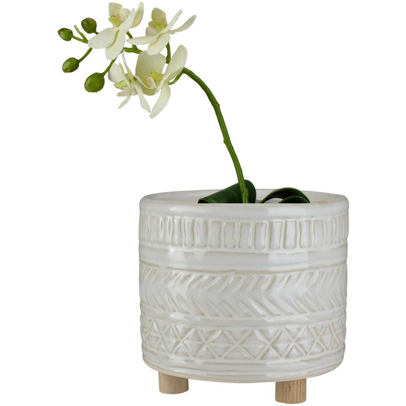 Raz Imports 4.75" White Footed Textured Clay Planter