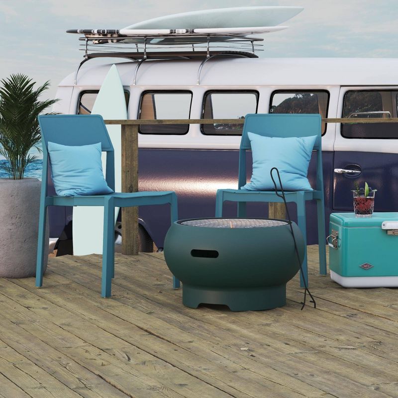 Asher 27" Outdoor Wood Burning Fire Pit with Grilling Surface - Hunter Green - Novogratz