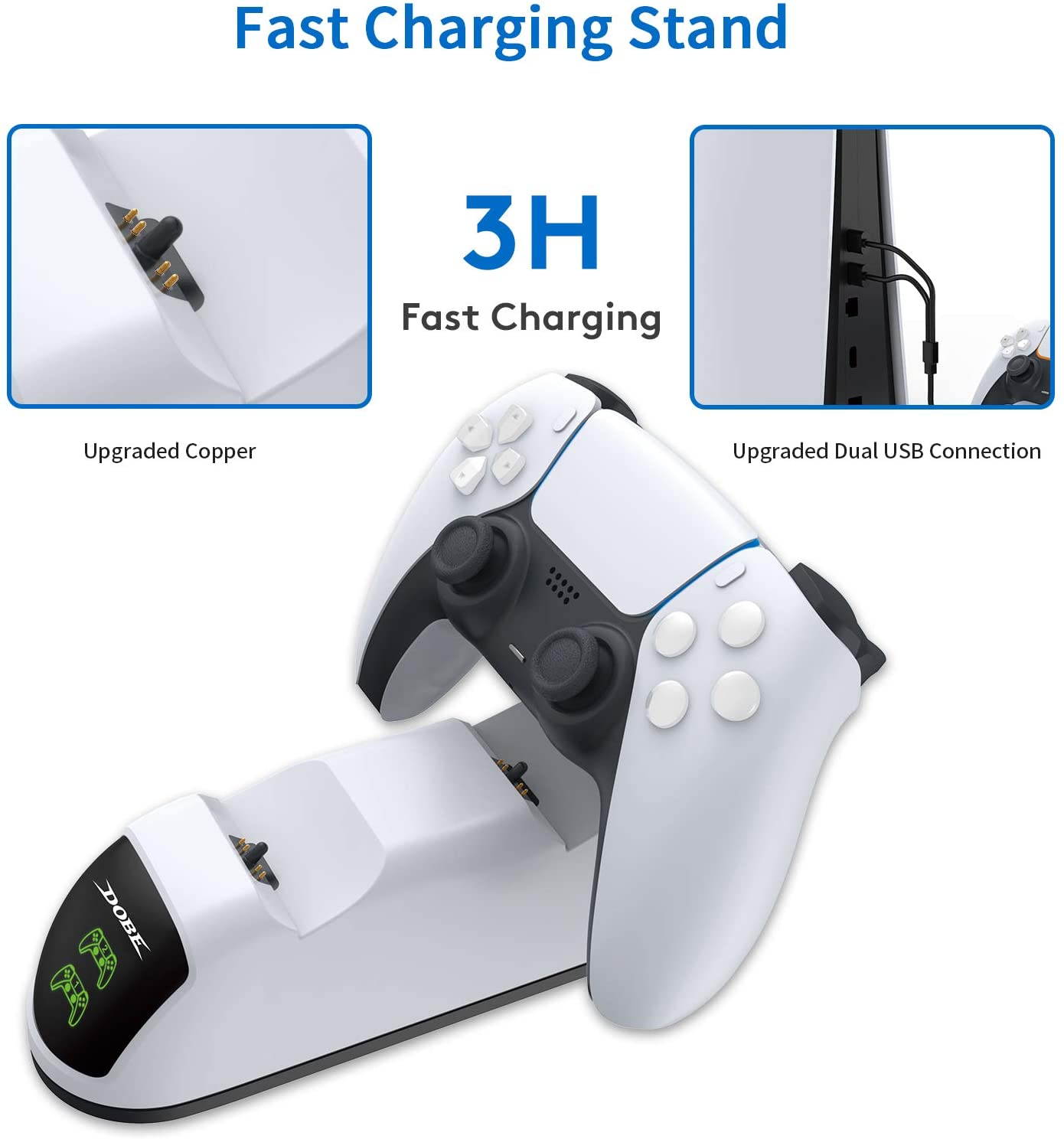 PS5 Charging Station, PS5 Controller Charger Station for Dualsense Controller, Upgrade PS5 Controller Charger, Dual Playstation 5 Charging Station - White