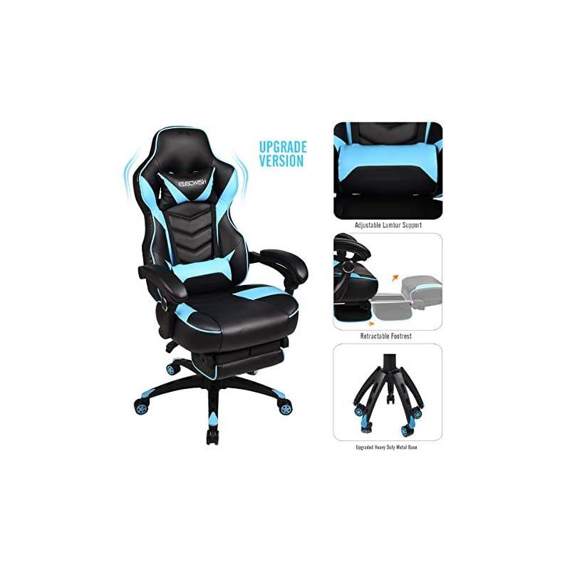Gaming Chair Racing Office - Reclining PU Leather High Back Ergonomic Adjustable Swivel Executive Computer Desk Large Size Footrest,Lumbar Cushion,Adjustable arms Cushion