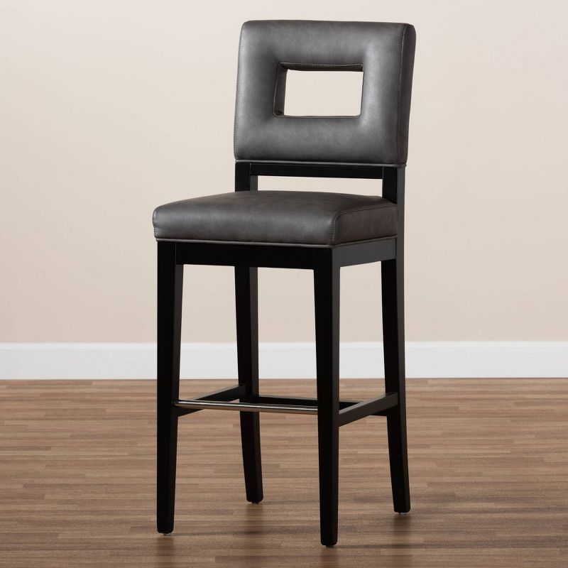Faustino Faux Leather Upholstered Wood Barstool Gray/Black - Baxton Studio