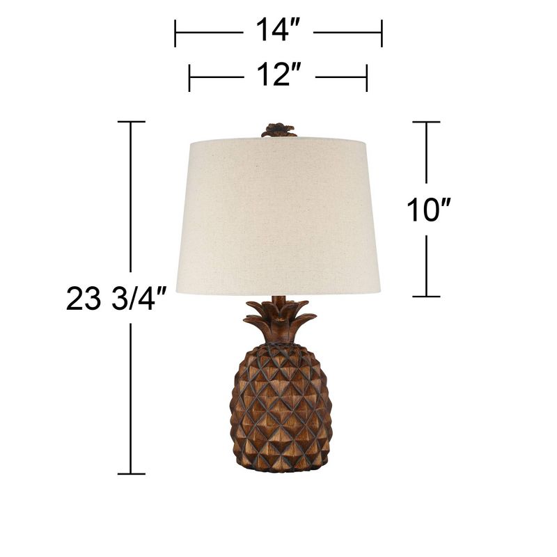 Regency Hill Tropical Accent Table Lamp Pineapple Brown Oatmeal Fabric Tapered Drum Shade Living Room Bedroom Bedside Nightstand