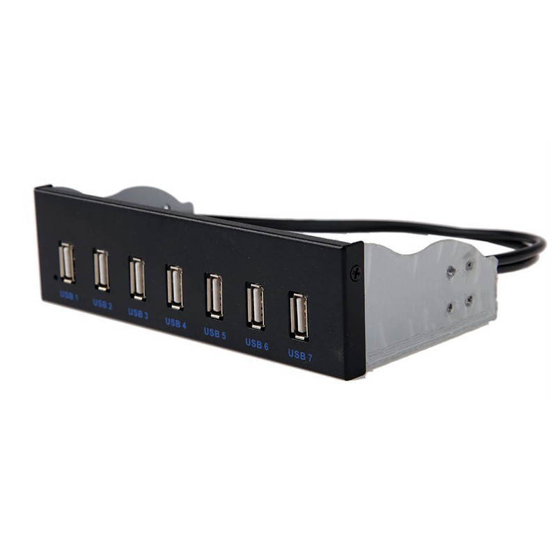 7 Port USB 2.0 5.25" Internal CD-ROM Bay Front Panel USB Hub,7 x USB 2.0 Type A Female to Motherboard USB 10 pin Hub Splitter Adapter w/ 5.25 inch Metal Bracket