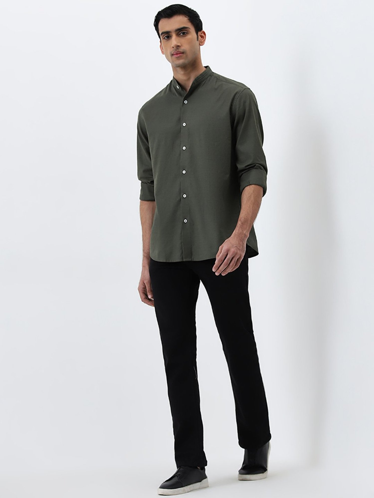 Ascot by Westside Olive Green Relaxed-Fit Cotton Shirt