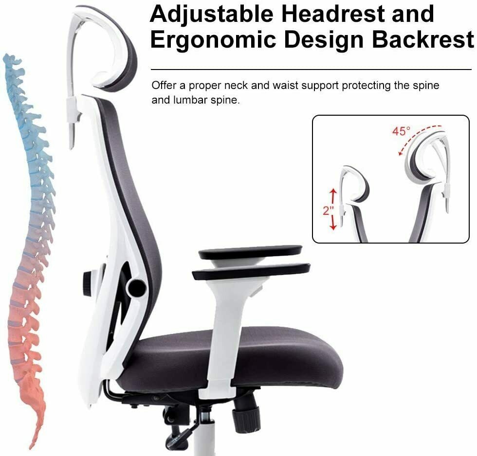 White Office Mesh Swivel Chair Executive Computer Desk Ergonomic High-Back Task