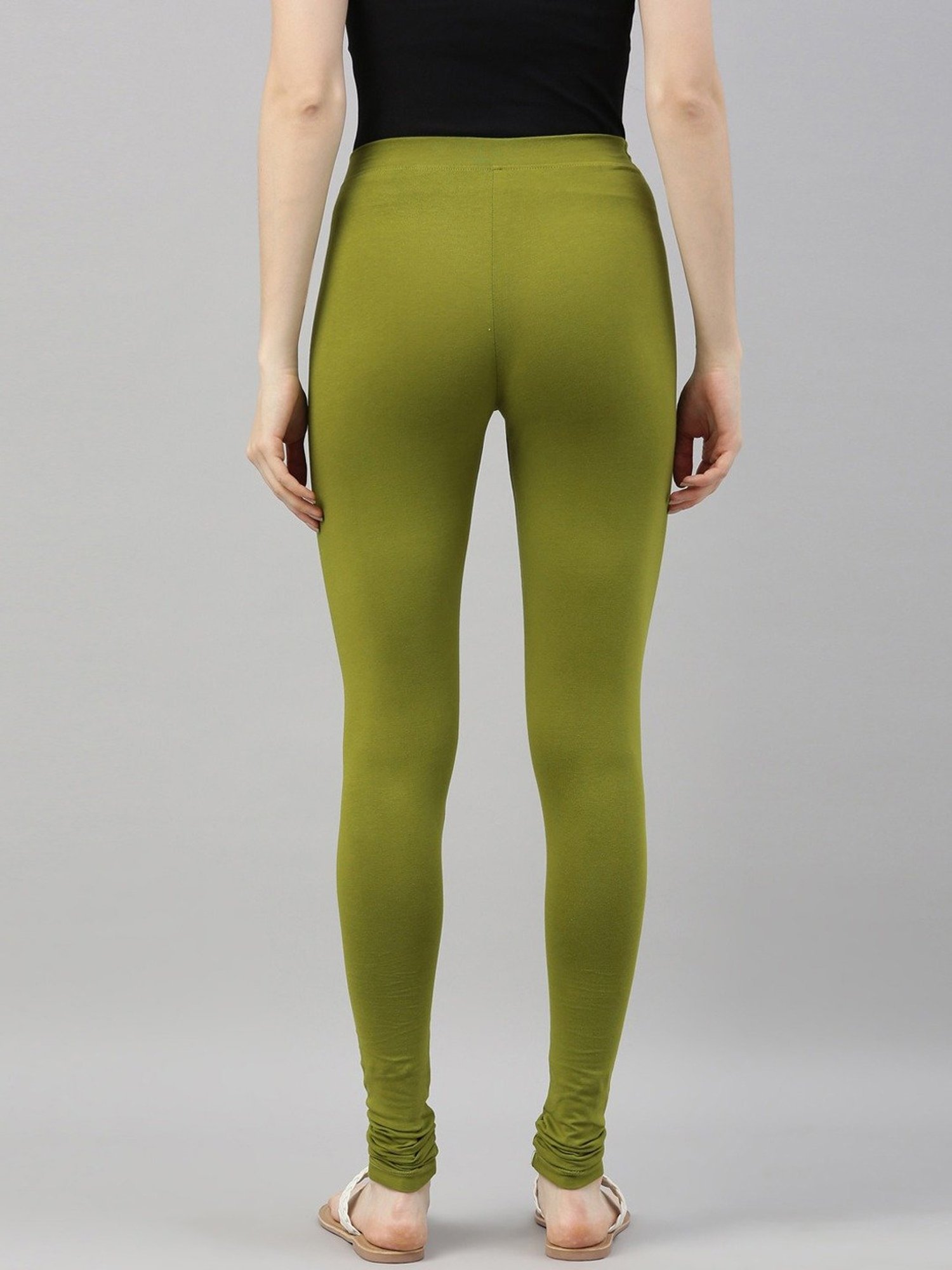 TWIN BIRDS Green Cotton Full Length Leggings