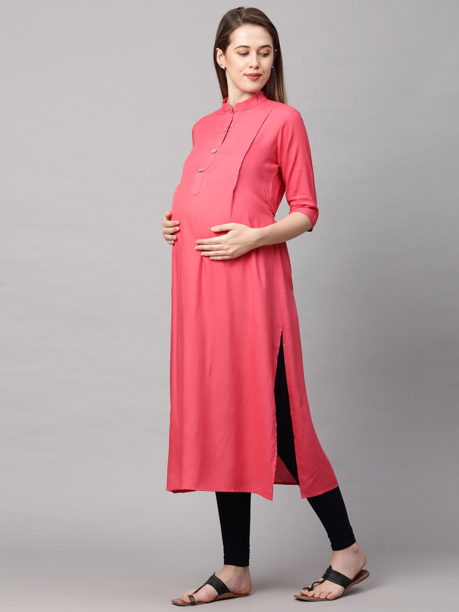 MomToBe Peach Regular Fit Maternity Kurta