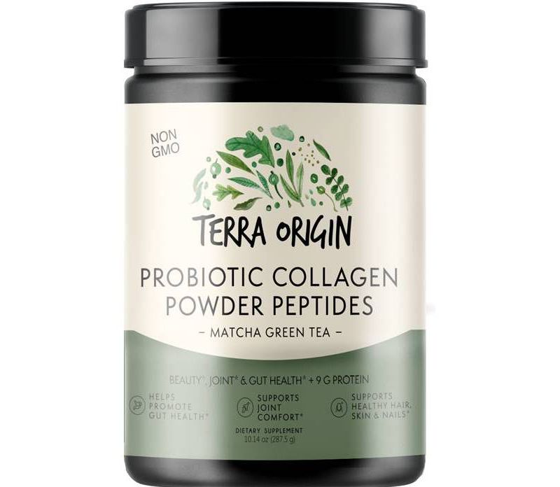 Terra Origin Probiotic Collagen Powder Peptides Matcha Green Tea - 10.14oz