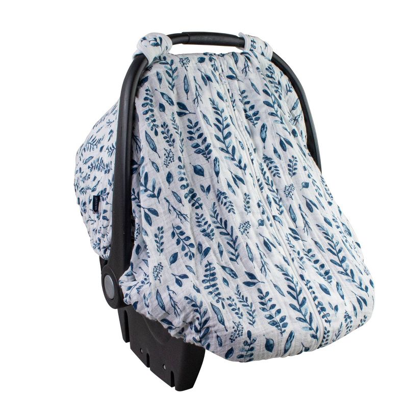 Bebe au Lait Muslin Car Seat Cover - Blue Leaves