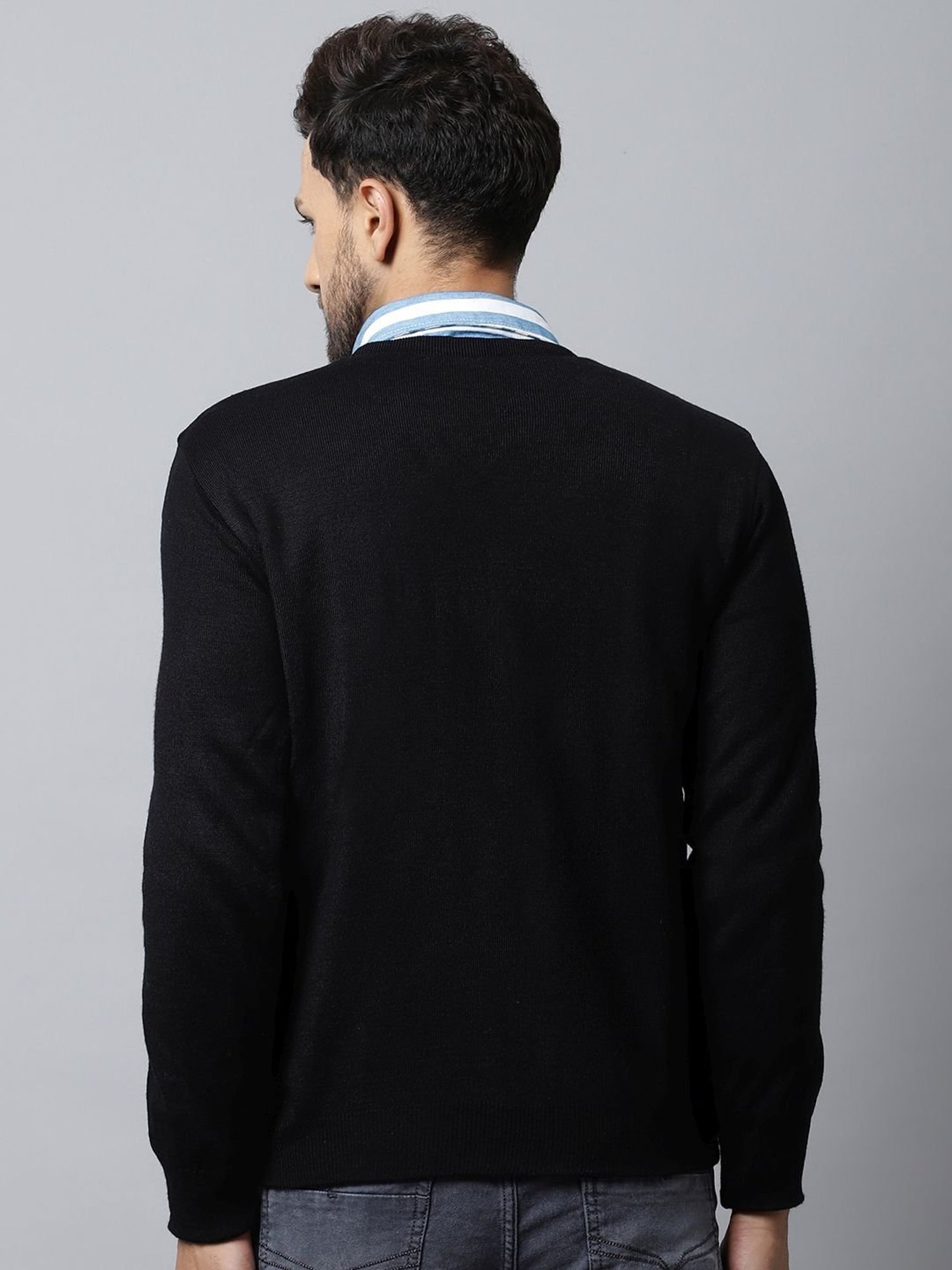 Cantabil Black & Green Regular Fit Reversible Sweater