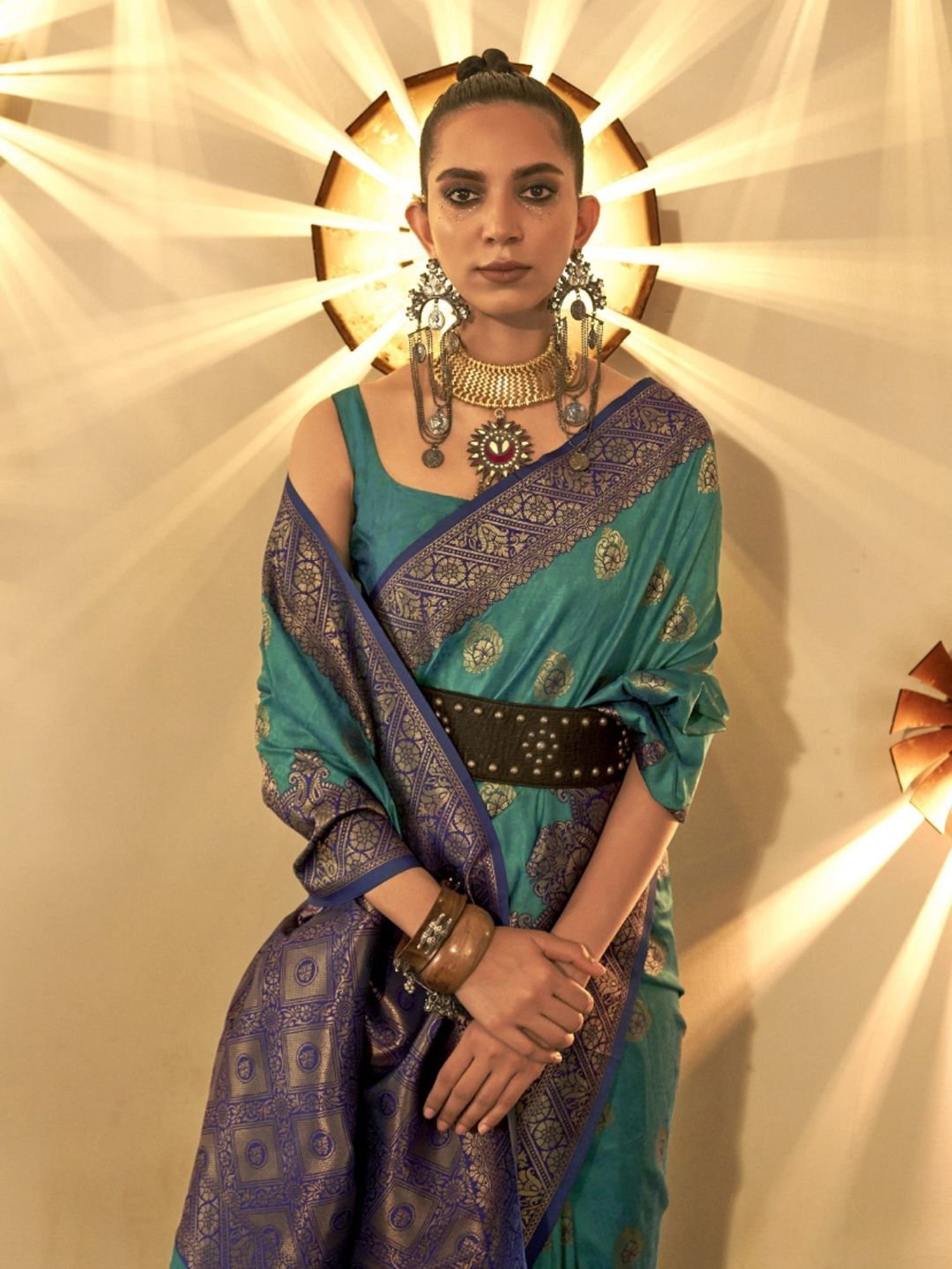 Elora Green Silk Printed Saree With Unstitched Blouse