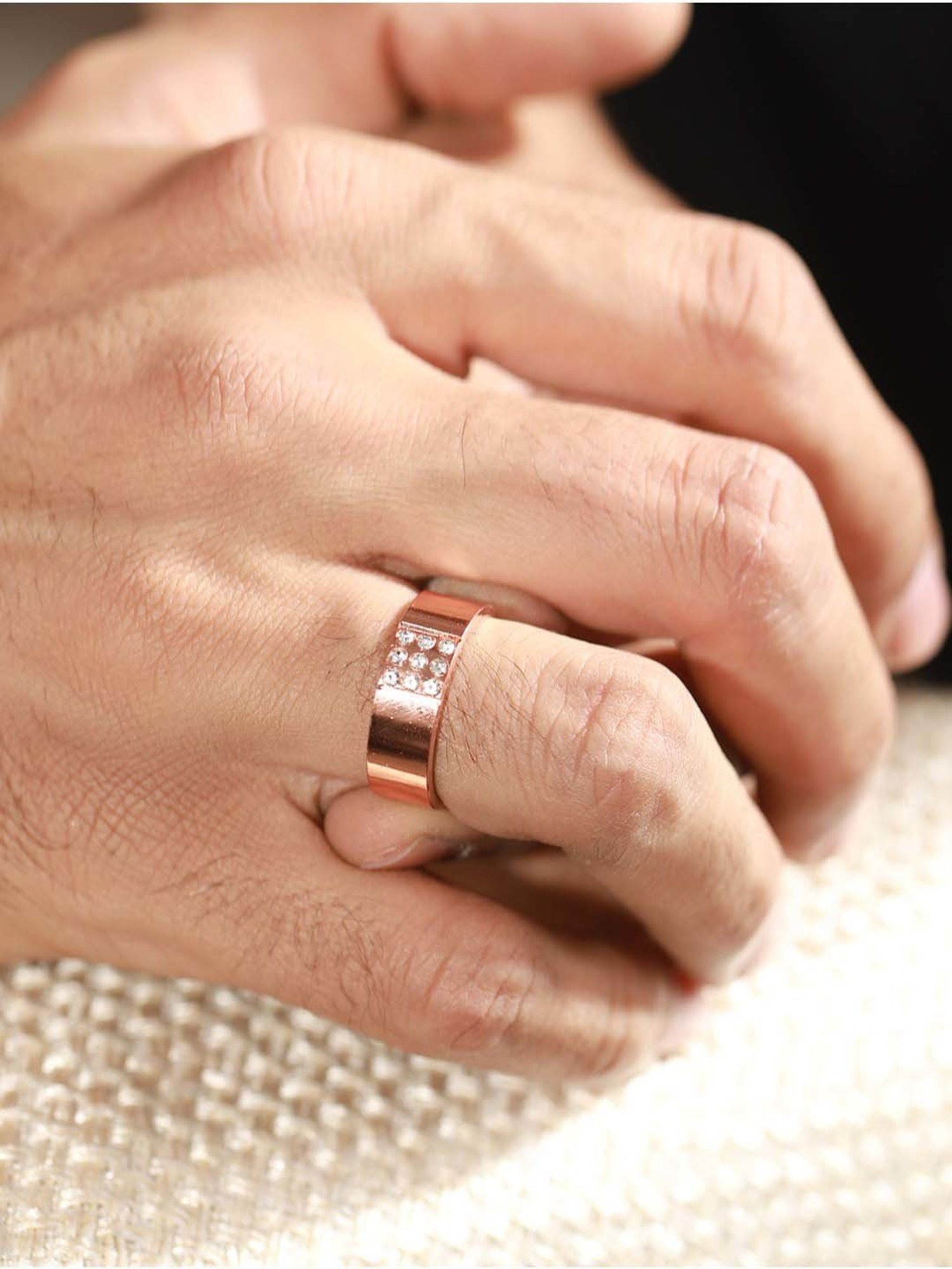 Bold by Priyaasi Band Style AD Rose Gold-Plated Ring for Men