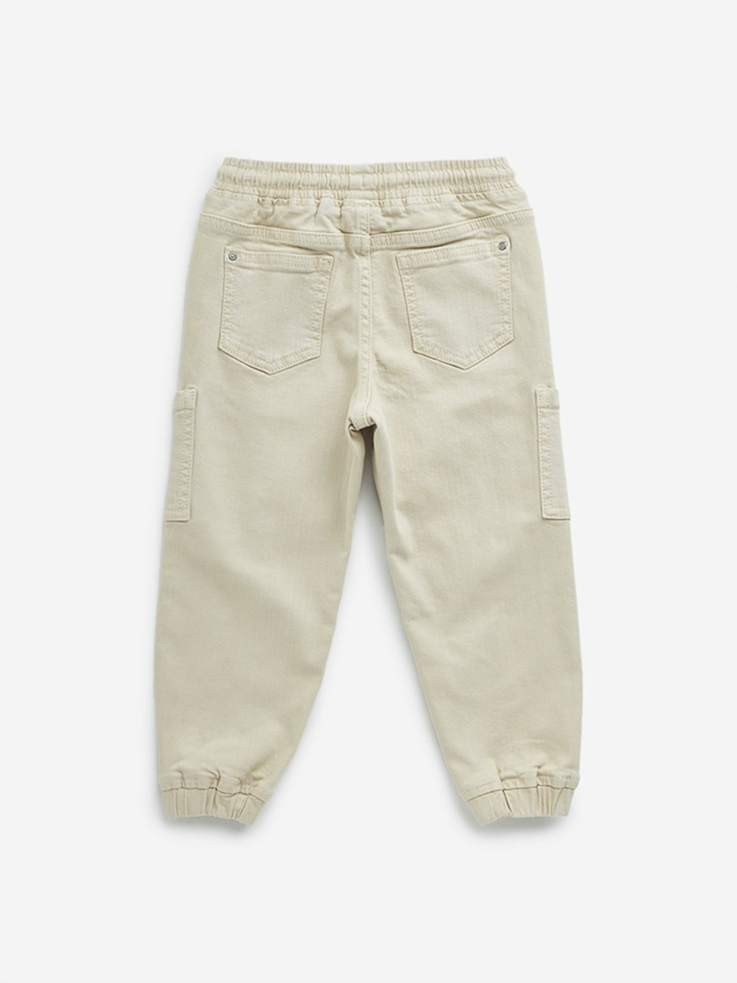 HOP Kids by Westside Beige Cargo-Style Mid-Rise Denim Joggers