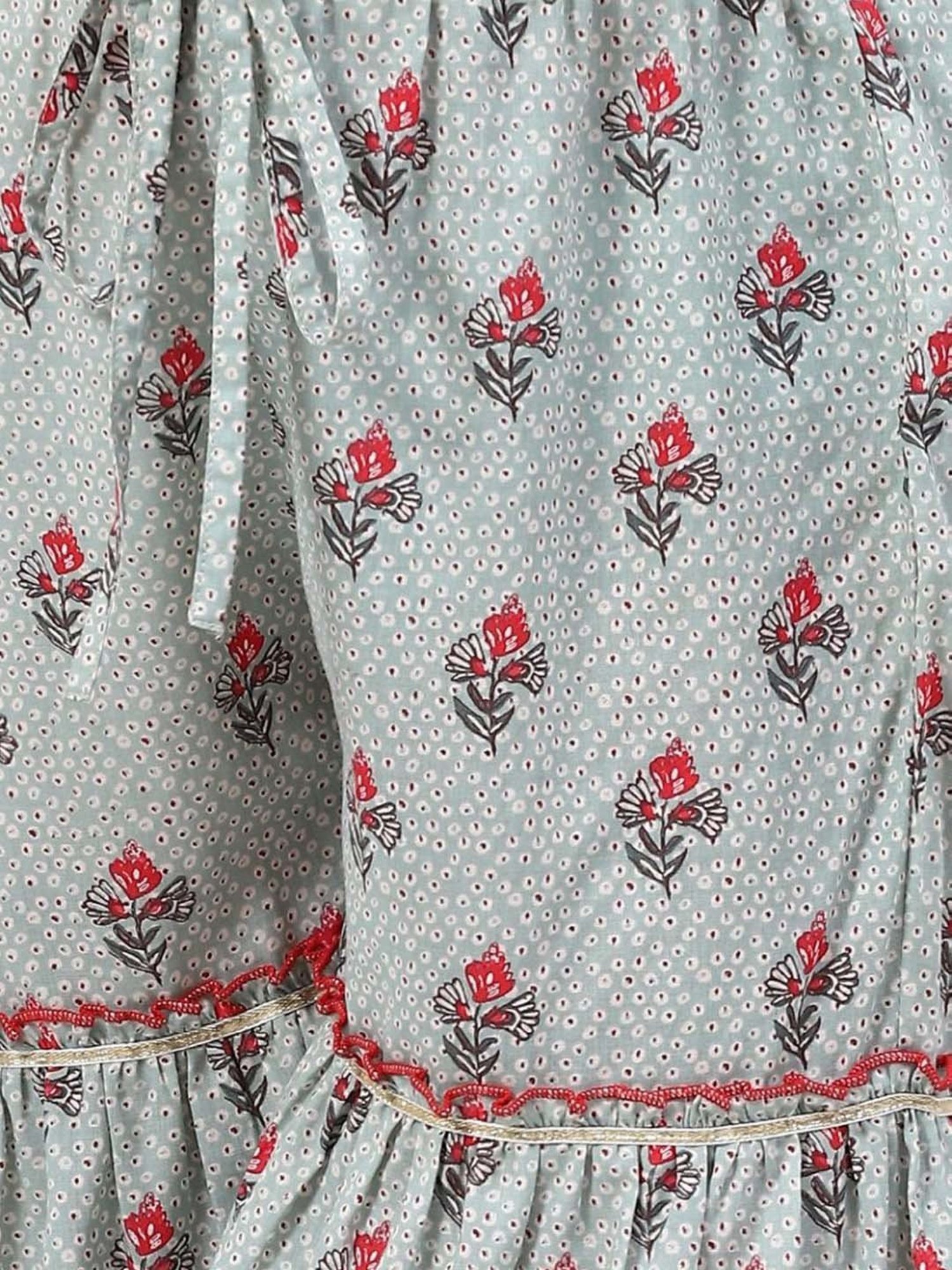 Biba Kids Smokey Blue & Pink Cotton Printed Kurta Set