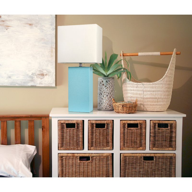 21" Monaco Avenue Modern Leather Table Lamp Aqua - Elegant Designs