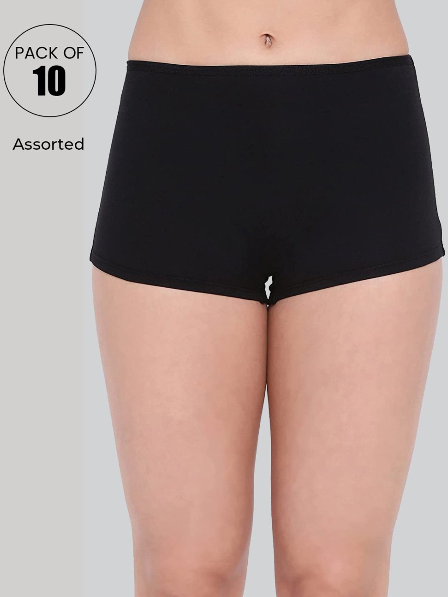 Lyra Assorted Color Cotton Boy Shorts Panties - Pack Of 10